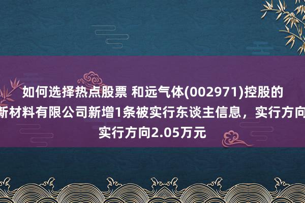 如何选择热点股票 和远气体(002971)控股的湖北和远新材料有限公司新增1条被实行东谈主信息，实行方向2.05万元