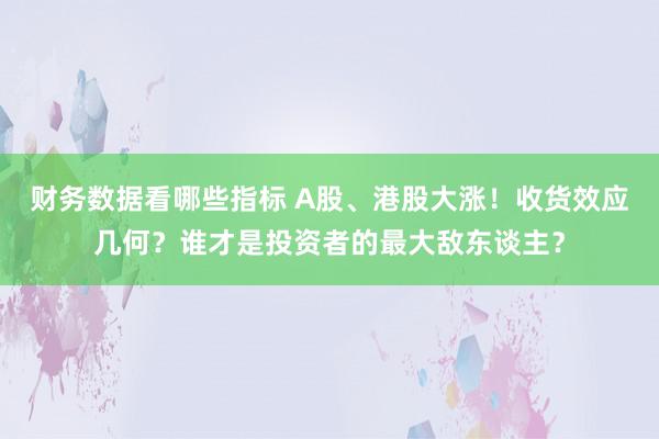 财务数据看哪些指标 A股、港股大涨！收货效应几何？谁才是投资