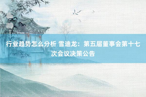 行业趋势怎么分析 雪迪龙：第五届董事会第十七次会议决策公告