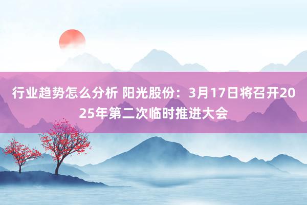 行业趋势怎么分析 阳光股份：3月17日将召开2025年第二次临时推进大会