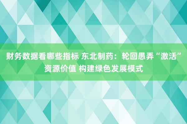 财务数据看哪些指标 东北制药：轮回愚弄“激活”资源价值 构建